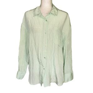 House of Harlow 1960 Light Green Crinkly Oversized Button Down Shirt - M